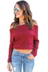 Sexy Red Off Shoulder Faux Marten Knit Sweater